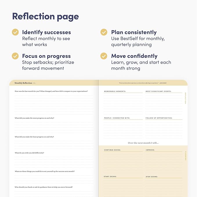BestSelf Self Planner – 6-Month Undated Life Planner for Goal Setting, Time Management & Productivity – 7"x10" Navy Notebook