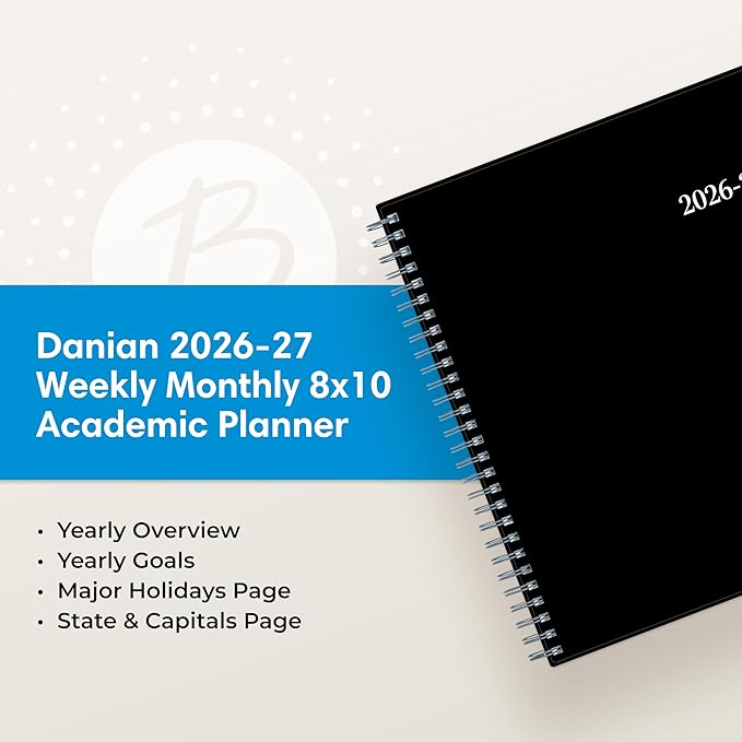 Blue Sky Weekly and Monthly Academic Year Planner Calendar, July - June, 8" x 10.875", Flexible Cover, Wirebound, Laminated Tabs, Pound (Dainian- 2026/2027, 8" x 10.875")