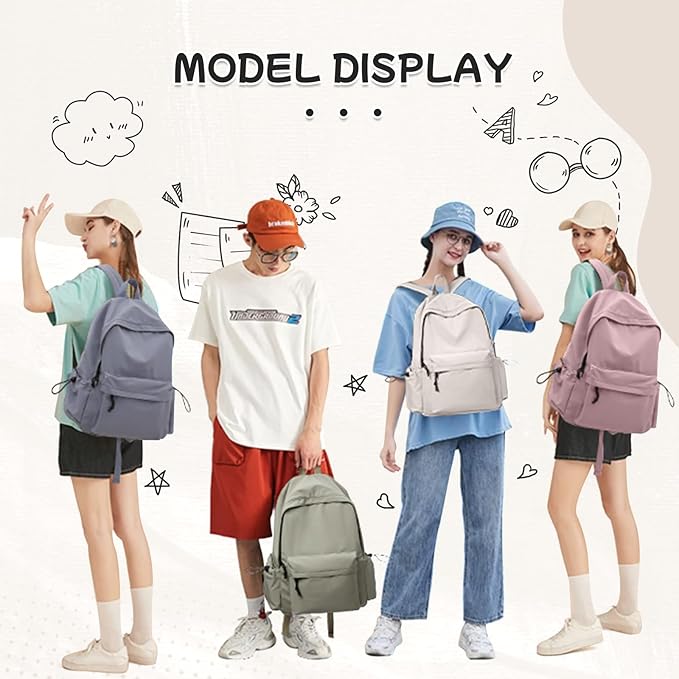 Beige Backpack for School Women Girls, Waterproof Bookbag Cute High School Back Pack for Men Teen Boys, Lightweight Travel College Backpack Mochilas Escolares para Casual Daypack Rucksack