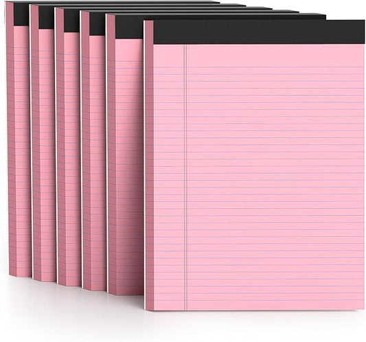 AILZFEI 8.5 x 11 Inch Pink Legal Pads, 6-Pack College Ruled Paper Note Pads Narrow Ruled Notepad Perforated Writing Pad 8.5x11 Pads of Paper 300 Sheets