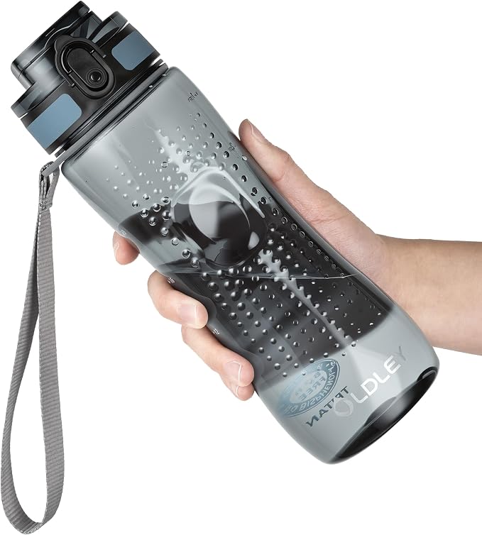 OLDLEY 25 oz Water Bottle, Motivational Water Bottle with Time Marker, Sports Water Bottle With Strap, Leakproof & BPA Free Large Water Bottles for School, Gym, Travel, Outdoor, Dark Blue