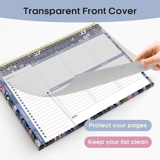 Weekly To Do List Notepad with 52 Undated Sheets（8.5"×11"）- Weekly Desk Planner for Women & Man, Work and Home - Midnight Bloom