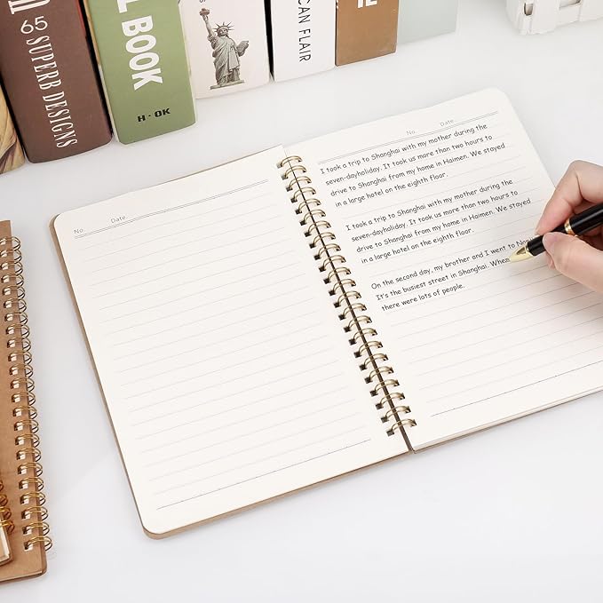 JIANTA Ruled Spiral Notebook, 4 Pack A5 Kraft Cover Wirebound Notebooks Bulk Journals, Memo Notepads Planner for Business Office School Travel, 100 Pages/50 Sheets