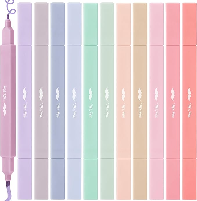 Mr. Pen- Dual Tip Aesthetic Highlighters, 12 pcs, Chisel & Fine Tip, Cute Highlighters Assorted Colors for Journaling, Highlighting, Underlining, Fast Dry, Back to School Supplies