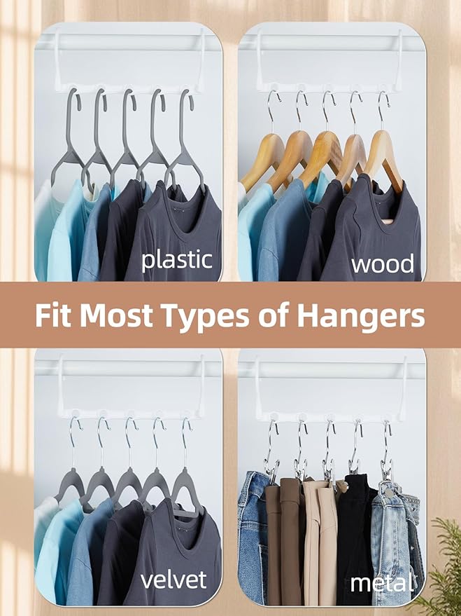 HOUSE DAY Space Saving Hangers 8 Pack, Closet Organizers and Storage | College Dorm Room Essentials with 5 Holes, Multi Hangers in One Magic Multipurpose Hangers Cascading and Sturdy - White