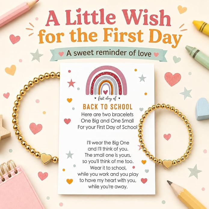 Back to School Bracelets Heart Matching Mommy and Me Elastic Wish Strings Bead Bracelets First Day of School Supplies Gifts
