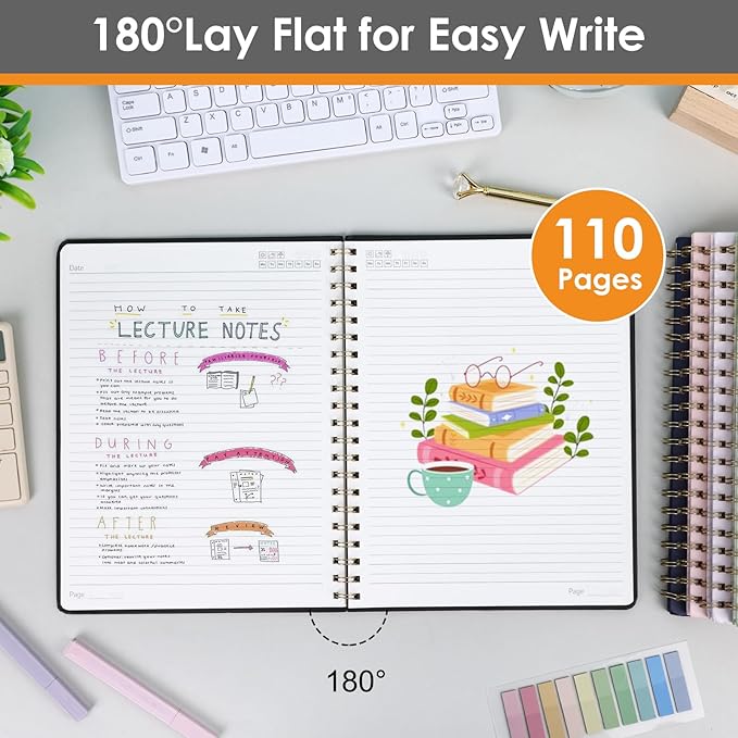 LABUK Spiral Notebook 8.5 x 11, A4 Large Notebooks for Women Men, 55 Sheets (110 Pages) College Ruled Hardcover Notebook for Work School Note Taking (Black)