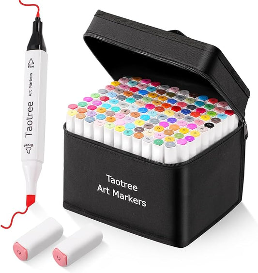 Taotree Alcohol Markers Set, 121 Colors Dual Tips Art Markers Pens Coloring Set, Fine tip & Chisel Drawing Art Supplies Kit, Coloring Drawing Pens Sketch Pens for Adults Artist, Painting Sketching