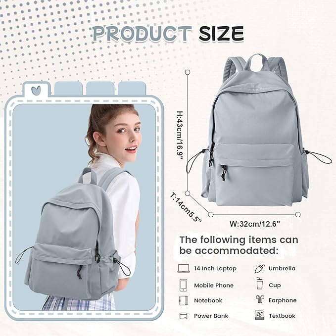 Blue Classic Basic Backpack For Women, Waterproof High School Bookbag, Lightweight Casual Travel Daypack, College Backpack Men, Middle School Bag for Girls Boys
