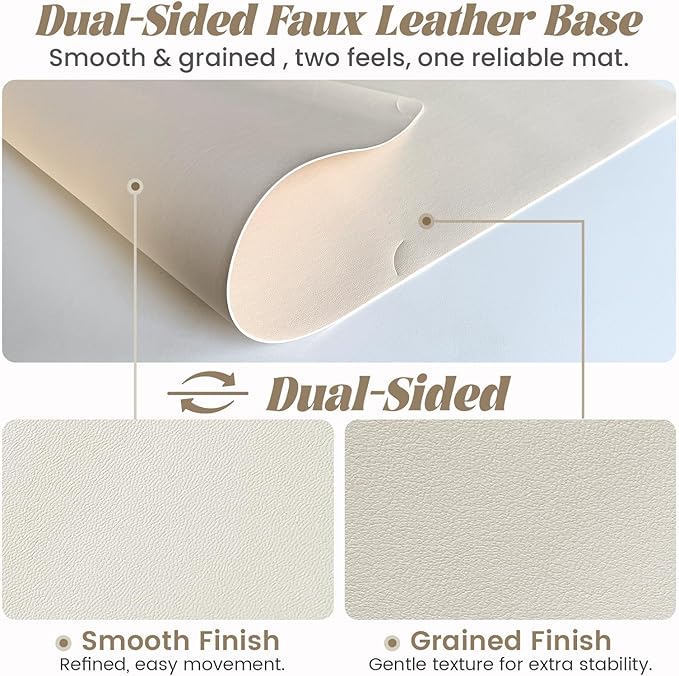 JJPRO Dual-Layer Dry Erase Desk Mat,Large Multi-Use Dry Erase Desk Calendar,Erasable Desk Pad,Double-Sided Faux Leather Desk Pad,Reusable Large Mouse Pad for Office, Home - Eggshell -16"x34"
