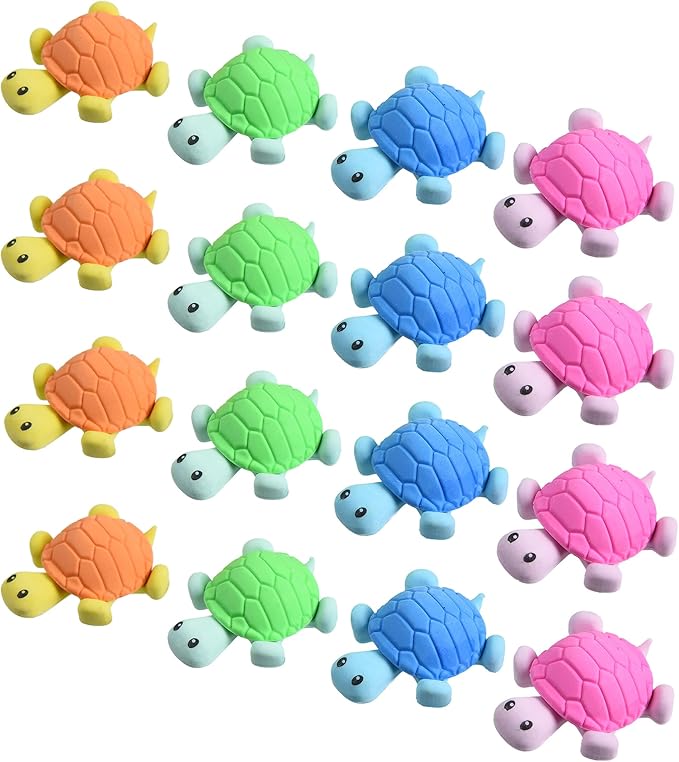 HILAZA 16 Pcs Cute Turtle Pencil Erasers for Kids, Novelty Rubber Turtle Desk Pet Erasers for Classroom Favors Party Supplies