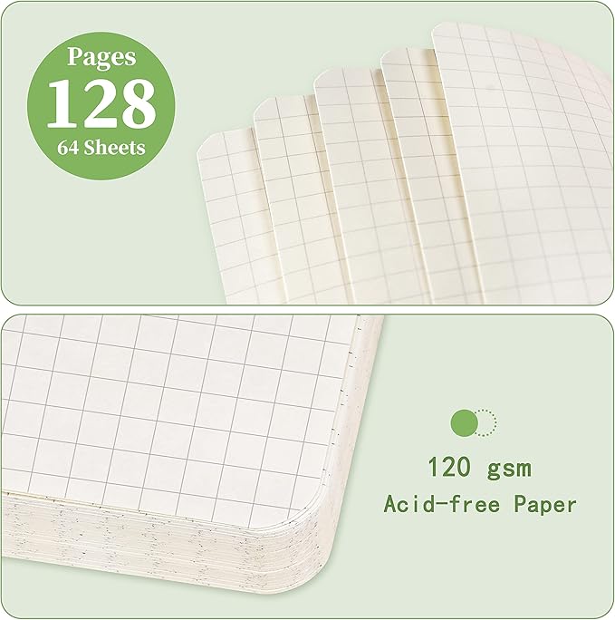 Graph Grid Paper Notebook/Journal - Classic Journal/Notebook with Ribbon Divider, Hardcover with Thick Paper, 5.3" x 8.26", Banded + Pen Holder +Inner Pocket - Light Green