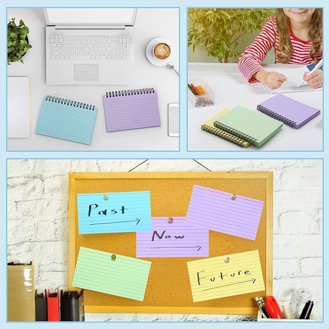 200 Pcs Index Cards 4x6 Inch Lined Note Cards Flash Cards Spiral Bound Waterproof Cover for Daily Planning, Work, School, Journaling, Studying(Perforated Tear-Out, 4 Colors)