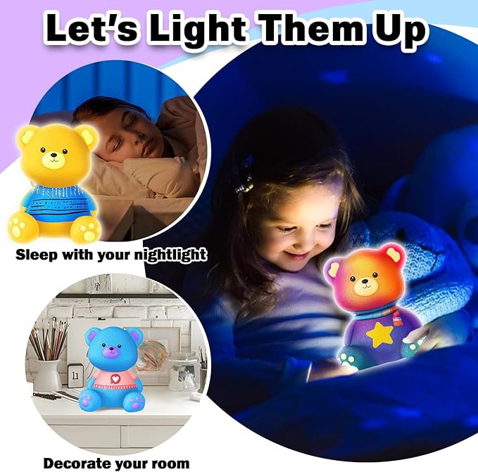 FUNZBO Paint Your Own Bear Lamp Kit - Arts and Crafts Supplies Painting Kits for Kids Teens, DIY Night Light Toy for Girls Boys Ages 3 4 5 6 7 8 9 10 11 12 Birthday Gifts