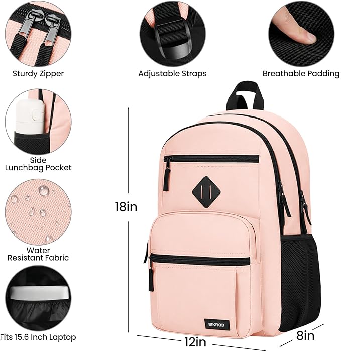 BIKROD Backpack for Girls Women, School Backpack for Teen Boys, Lightweight Casual High School Bookbag, Daily-use Travel Laptop Backpack Fits 15.6 Inch Notebook