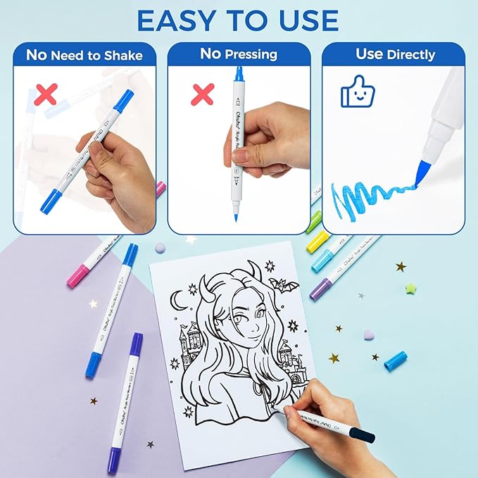 Ohuhu Acrylic Paint Markers Dual Tips: 72 Colors Brush & Fine Paint Pens High Opacity Acrylic Markers Waterproof Lightfast for Rock Painting 3D Prints Egg Wood Glass Ceramic DIY Crafts - Akaka