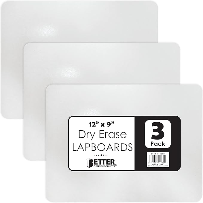 Better Office Products Premium Dry Erase Boards, 9" x 12", Double Sided Lapboards, Small White Board Pack, Classroom Lapboards for Students, (3 Pack)