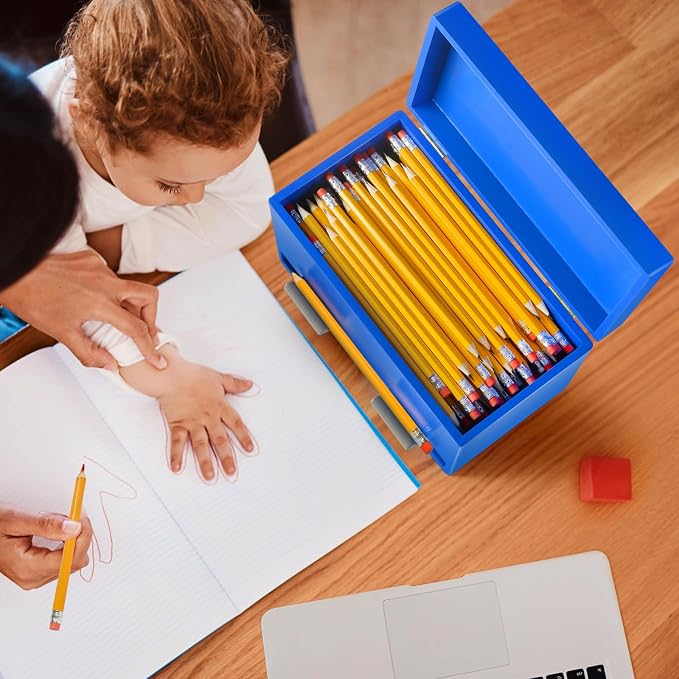 Aigybobo Pencil Dispenser for Classroom, Wooden Desk Pencil Holder, Blue | Teacher Must Haves, Classroom Organization, Wooden Dispenser for Pencils or Straws, for Offices, Kitchens, Restaurants