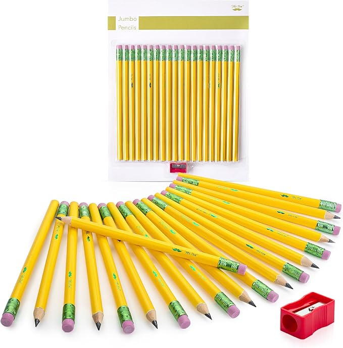 Mr. Pen- Jumbo Pencils, 20 Pack with 1 Sharpener, Yellow Barrels, Smooth Black 2 HB Graphite Cores, Large Preschool Pencils, Smooth Writing Lead for Kindergarten, Kids and School Supplies