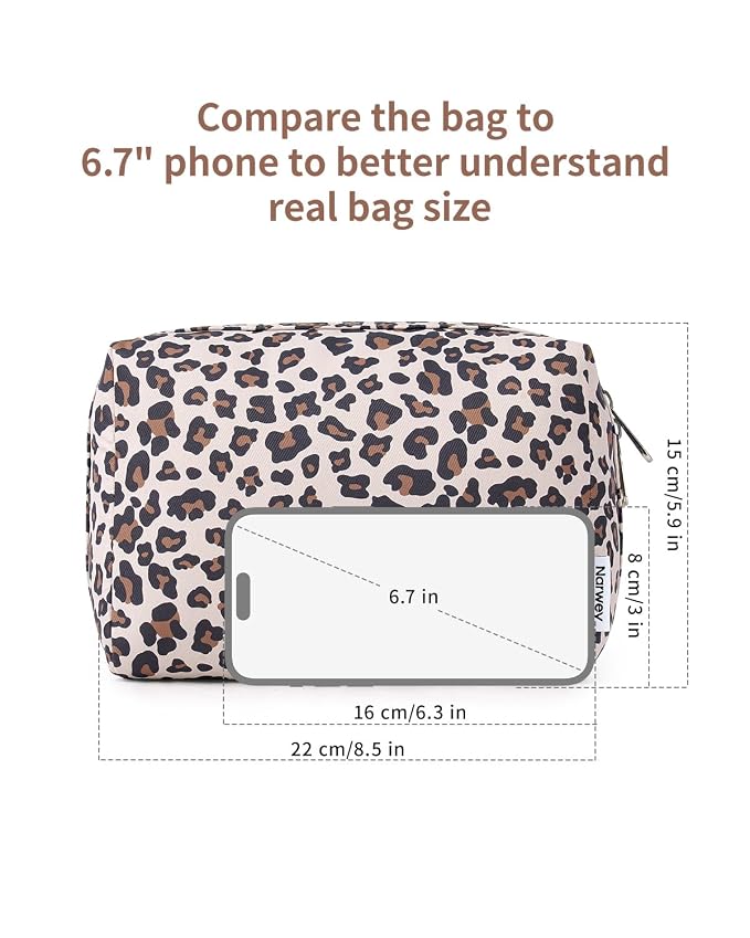 Narwey Small Cheetah Makeup Bag for Purse Mini Cosmetic Bag Travel Makeup Pouch Zipper Pouch Cute Make up Bags with Compartments for Women Girls (Beige Leopard, Small)