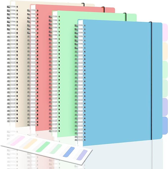 Spiral Notebook, College Ruled Notebook Journal, 8.5" x 11" Lined Paper Journal Notebook Pack, A4 Large Subject Notebook for Work, School, Notes, 560 Pages, 24pcs Index Tabs, Assorted Pastel Notebook