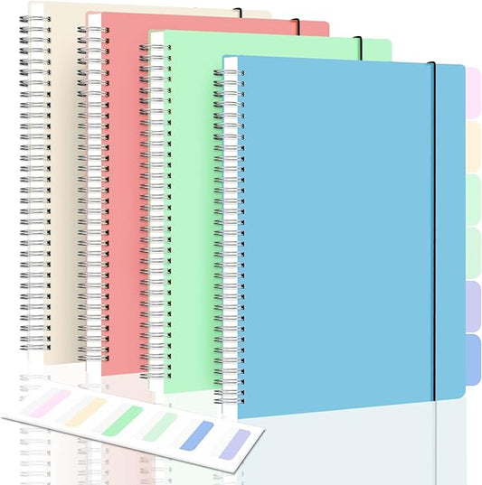 Spiral Notebook, Dotted Journal Notebook, 4 Pack Large B5 Dot Grid Notebook for Journaling, 560 Thick Paper Dot Journal for Bullet, Work, School, 24pcs Index Tabs, Assorted Pastel Notebook, 8" x 10"