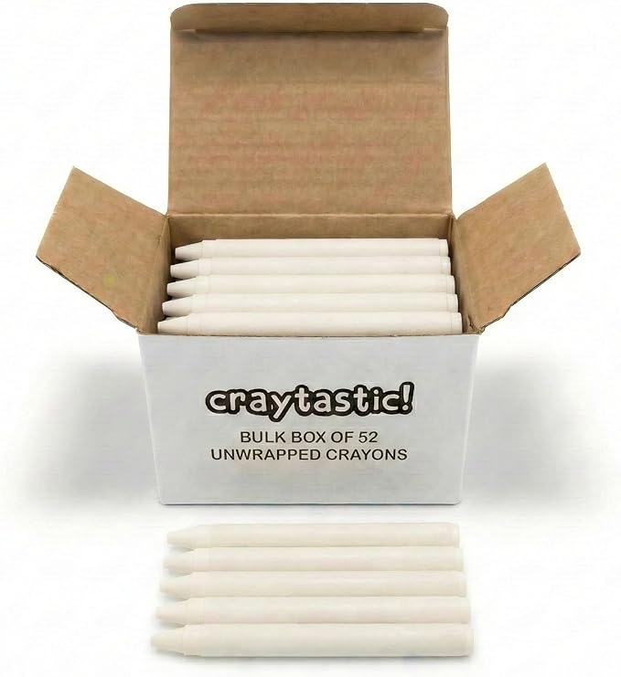 Craytastic! Bulk Unwrapped Crayons Box of 52 (White) for Crafting, Parties, Kids - Paperless Crayons, No Paper Wrapper - Safety Tested Compliant with ASTM D-4236