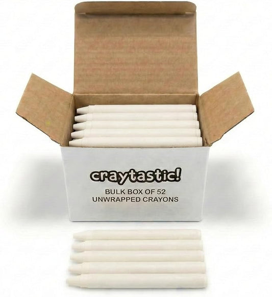 Craytastic! Bulk Unwrapped Crayons Box of 52 (White) for Crafting, Parties, Kids - Paperless Crayons, No Paper Wrapper - Safety Tested Compliant with ASTM D-4236