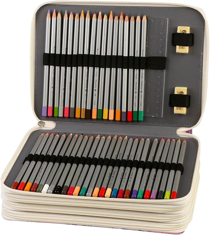 Portable Colored 200 Slots Pencil case Organizer with Printing Pattern for Watercolor Pens, Pencil Case Organizer for Artist