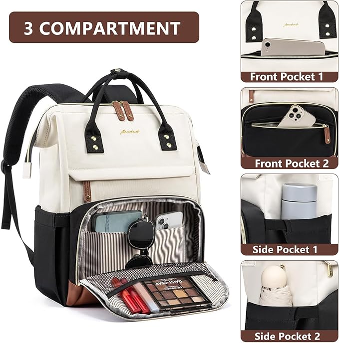 Focdod Backpack for Women 17 Inch Laptop Backpack Work Business Backpacks Purse Computer College Carry on Backpacks Nurse Bag Backbag Casual Daypack for Travel Black