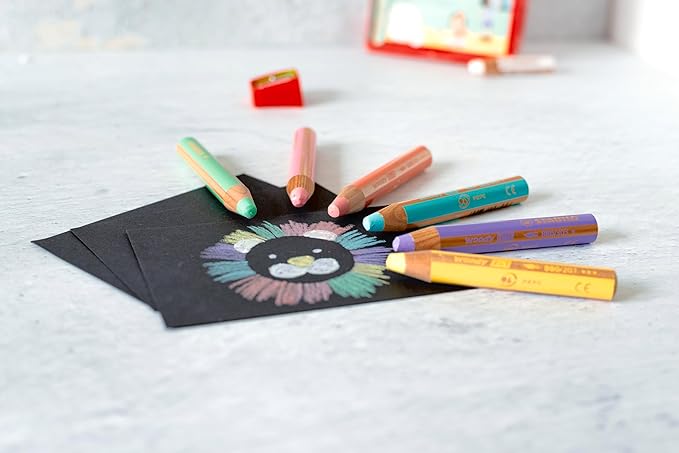 STABILO - woody 3-in-1 - Multi-Talented Pencil - Pack of 6 - Assorted Pastel colors with Sharpener