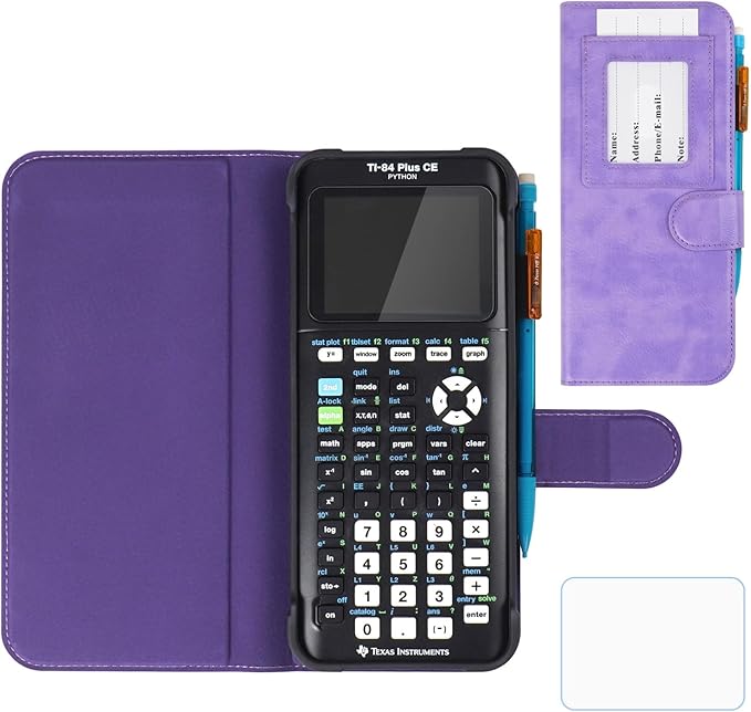 YouKnow PU Leather Protective Case Compatible with Texas Instruments TI-84 Plus CE Color Graphing Calculator with ID Card Slot (Only Case) (Purple)