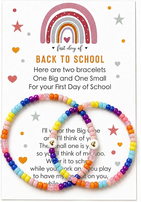 Back to School Bracelets Heart Matching Mommy and Me Elastic Wish Strings Bead Bracelets First Day of School Supplies Gifts