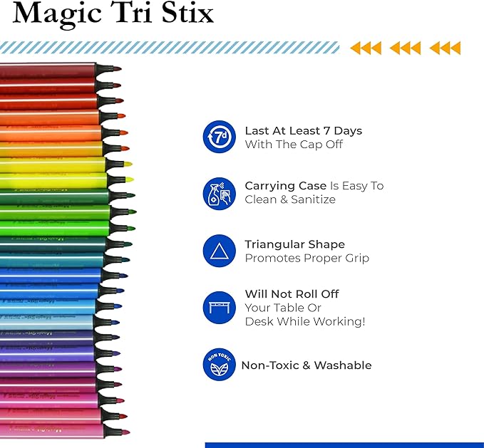 The Pencil Grip Magic Tri Stix, Non-Toxic and Washable Markers For Kids, 12 Assorted Markers, TPG-395