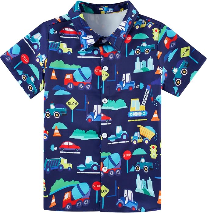 Enlifety 2-10T Kids Hawaiian Shirt Boys Short Sleeve Button Down Shirts Hawaii Summer Casual Blouse