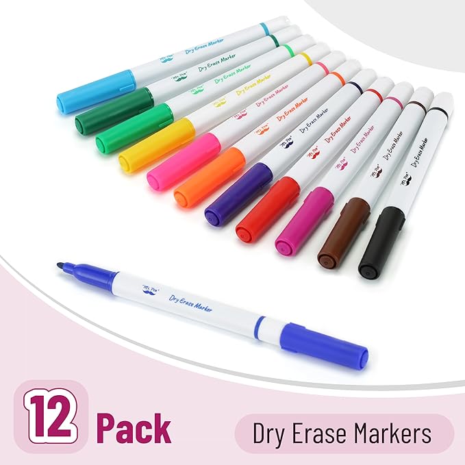 Mr. Pen- Dry Erase Markers, 12 Pack, Assorted Colors, Fine Tip, Dry Erase Whiteboard Markers for Writing on Whiteboards, Weekly Planner, Glass, School, Office, Home