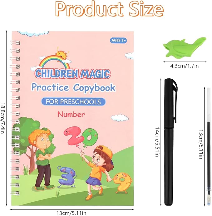 PEASUG Grooved Writing Books for Kids 3-5, Magic Grooved Writing Practice for Kids, Reusable Handwriting Workbooks Practice for Kid Learn to Write, Children's Magic Copybooks 4 Pack