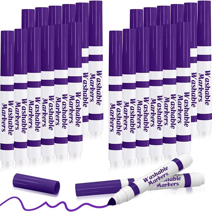 24 Pcs Washable Markers Bulk Broad Line Markers Coloring Conical Tip Large pens for Kids art projects, Teachers, Students, Toddlers, Party Favors, Classrooms, Donations(Purple)