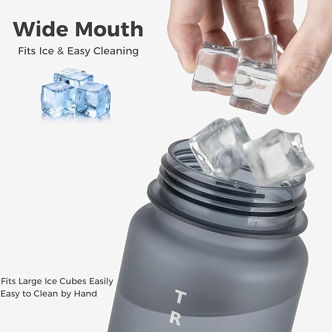 32oz Water Bottle with Chug Lid, Frosted & Clear Tritan BPA-Free, Leakproof, Wide Mouth, Portable Sports Water Bottle for Gym, Office, Travel, Outdoor (Gray)