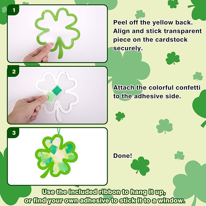 40PCS St. Patricks Day Crafts Bulk: Paper Shamrock Suncatchers, Saint Patrick's DIY Kits, Window Stained Glass Effect Art Supplies(Green)