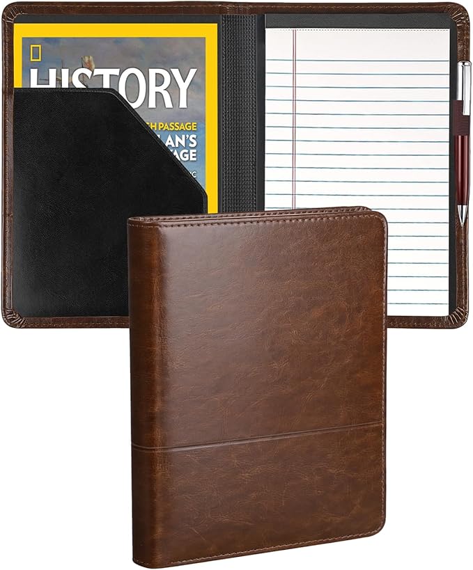 Padfolio/Portfolio Binder, Mini Padfolio Portfolio Binder 5 x 8 Legal Writing Pad, A5 Document Organizer Folder for Men Women,Dark Brown.