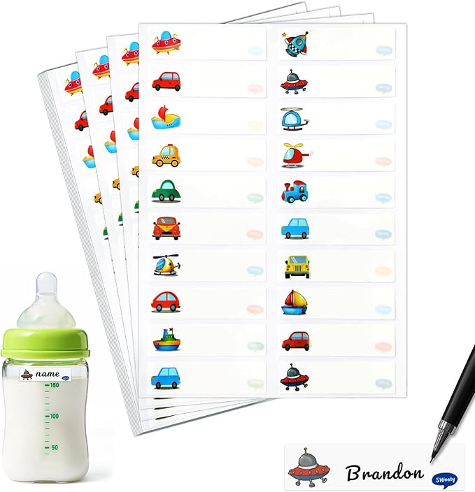 Name Labels for Kids Stuff Daycare, 400 Pcs Name Tags Stickers, Self-Laminating Write-On Waterproof Baby Bottle Labels, Reusable Washable Names Tag Stickers for Classroom School Essentials Supplies