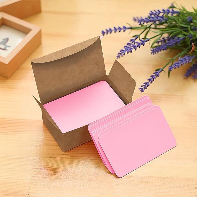 VANRA 300PCS Small Blank Index Cards 3.5x2 inches Note Cards Study Flash Cards, Word Message Gift DIY Cards Kraft Paper Tags (Pink, 300/Pack)