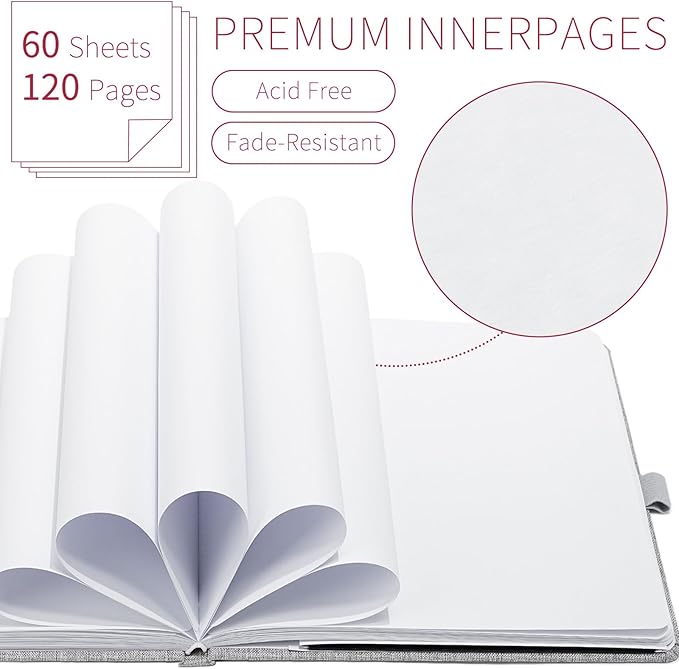 Vienrose 8.7"x5.7" Sketch Books, Linen Cover Hardbound Sketching Book with Acid-Free Paper, Drawing Pad for Kids, Beginners & Professionals, Art Supplies for Adults & Students(Grey, 60 Sheets)
