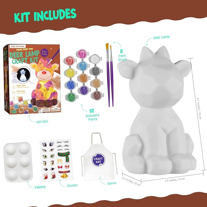 LAOESE Paint Your Own Deer Lamp Kit, Art Supplies Painting Kits for Kids 6-12, Arts and Crafts for Kids Ages 8-12, Deer Toy Birthday Easter Gifts for Kids Girls Boys Ages 3 4 5 6 7 8 9 10 11 12+