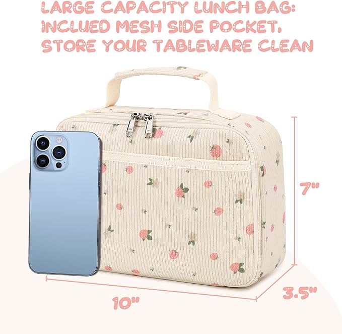 Lunch Bags for Kids Girls Insulated Lunch Boxes Corduroy Cooler Toddler Lunch Tote Bag Thermo Picnic Bag for School Children