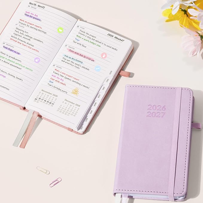 Forvencer Pocket Planner 2026-2027, Weekly Monthly Planners for Purse, 3.5" x 6", July 2026-June 2027, Cute Small Daily Academic Calendar, Elastic Band, Hardcover Agenda for Women, Teacher