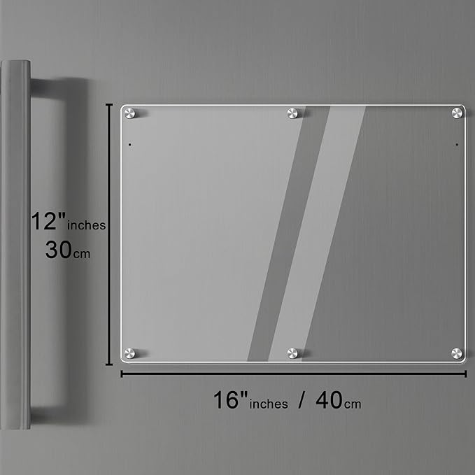 Acrylic Magnetic Dry Erase Board for Fridge 16"x12" Magnetic Whiteboard for Refrigerator Clear Acrylic Board Magnet White Board for Fridge Wall 8 Markers