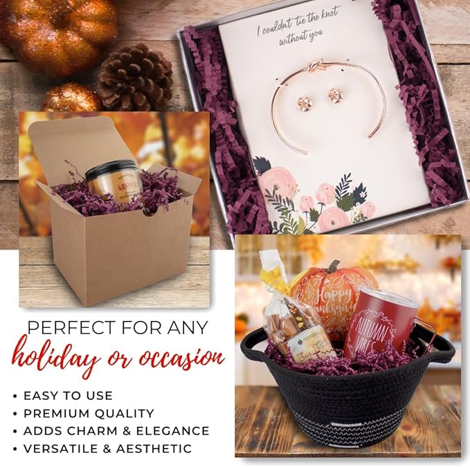 MagicWater Crinkle Cut Paper for Gift Baskets - 5LB - Burgundy - Perfect for Shredded Paper Filler, Basket Filler, Gift Boxes, Bridesmaid Gifts, Christmas Stuffers & More – Ideal for All Occasions