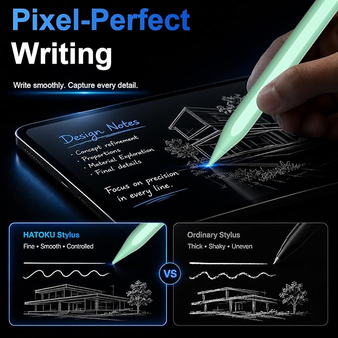 HATOKU Stylus Pen for iPad 2018-2026, 15 Mins Fast Charging Pencil 1st Gen with Tilt & Palm Rejection Digital Pens Stylus Pens for iPad 6-11, Air 3/4/5/M2/M3, Mini 5/6/7, Pro 11"/12.9"/M4 M5 (Green)